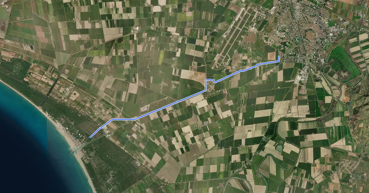 Маршрут Ciclovia Fano-Grosseto на спутниковом снимке