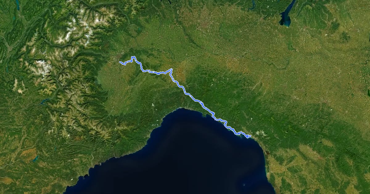 Маршрут Ciclovia Francigena - variante Moncenisio на спутниковом снимке