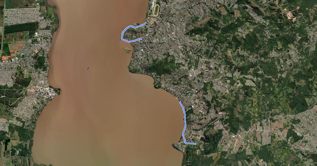 Маршрут Ciclovia Guaíba на спутниковом снимке