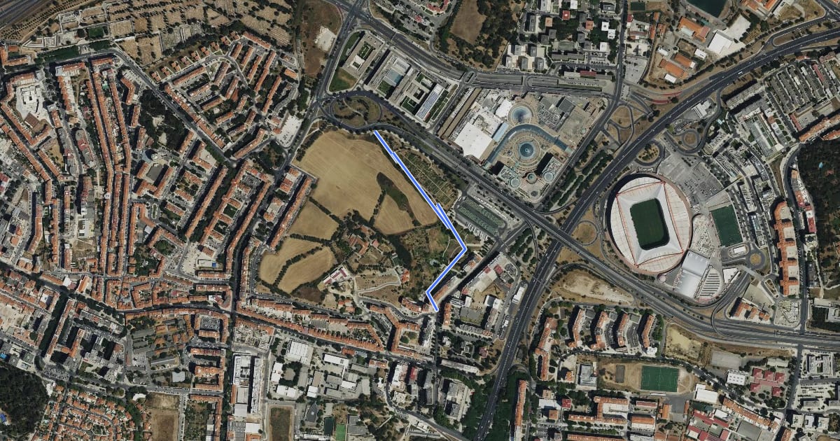 Маршрут Ciclovia Parque Quinta da Granja на спутниковом снимке