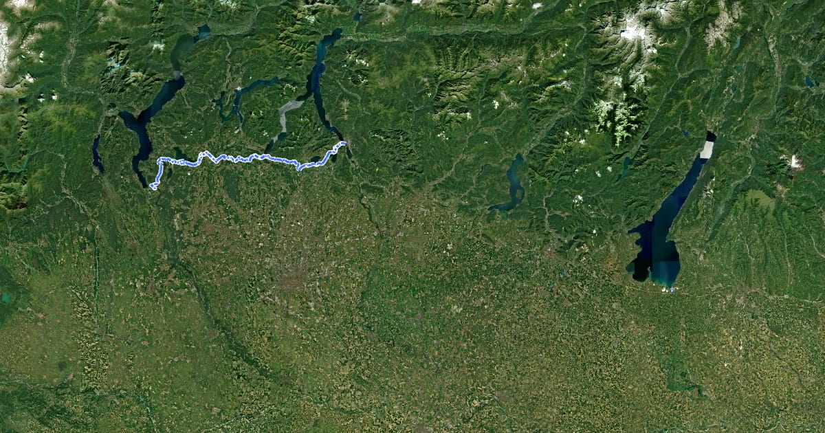 Маршрут Ciclovia Pedemontana Alpina - Laghi di Lombardia на спутниковом снимке