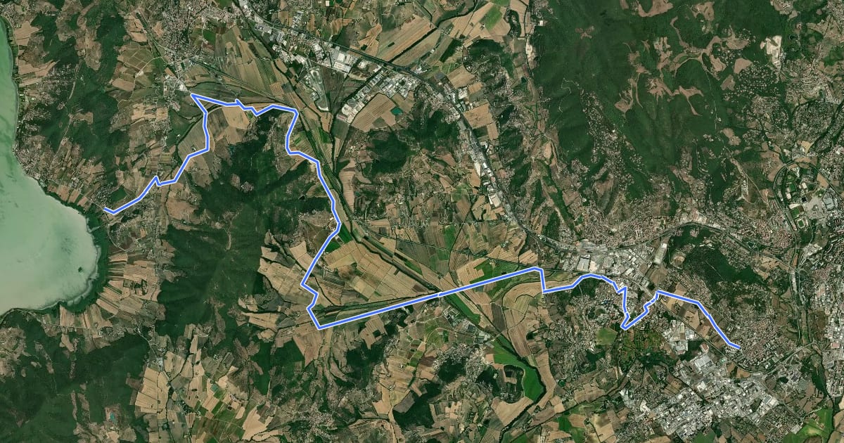 Маршрут Ciclovia Perugia - Trasimeno на спутниковом снимке