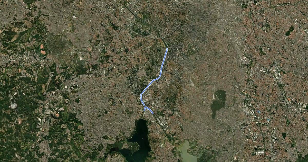 Маршрут Ciclovia Rio Pinheiros - Margem Oeste на спутниковом снимке
