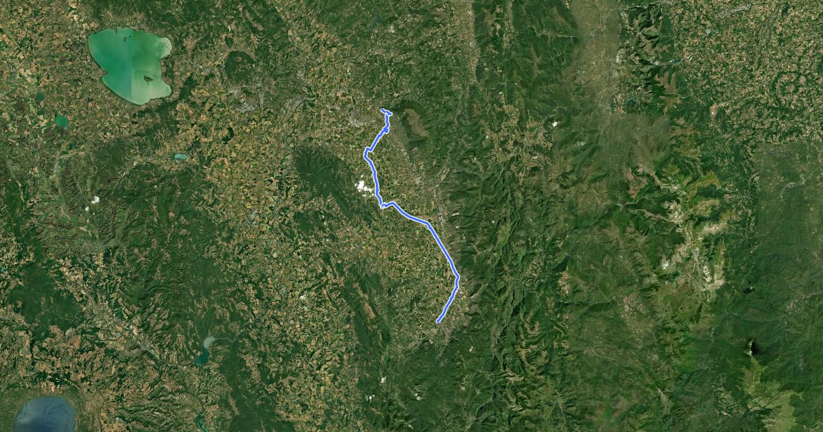 Маршрут Ciclovia Spoleto-Assisi на спутниковом снимке