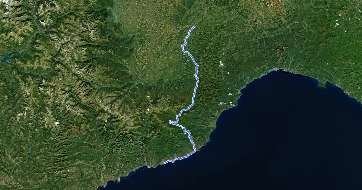 Маршрут Ciclovia Svizzera-Mare на спутниковом снимке