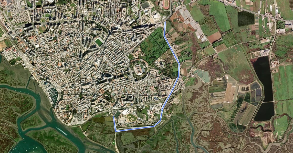 Маршрут Ciclovia Urbana de Faro на спутниковом снимке