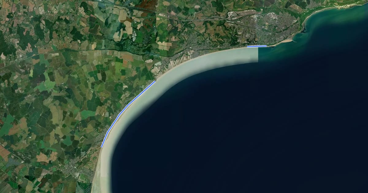 Маршрут Cinque Ports Cycleway на спутниковом снимке