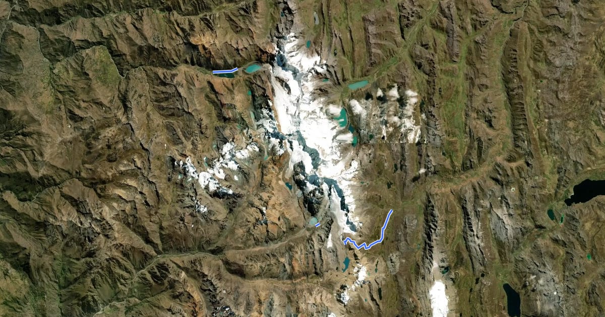 Маршрут Circuito Alpino de Huayhuash на спутниковом снимке