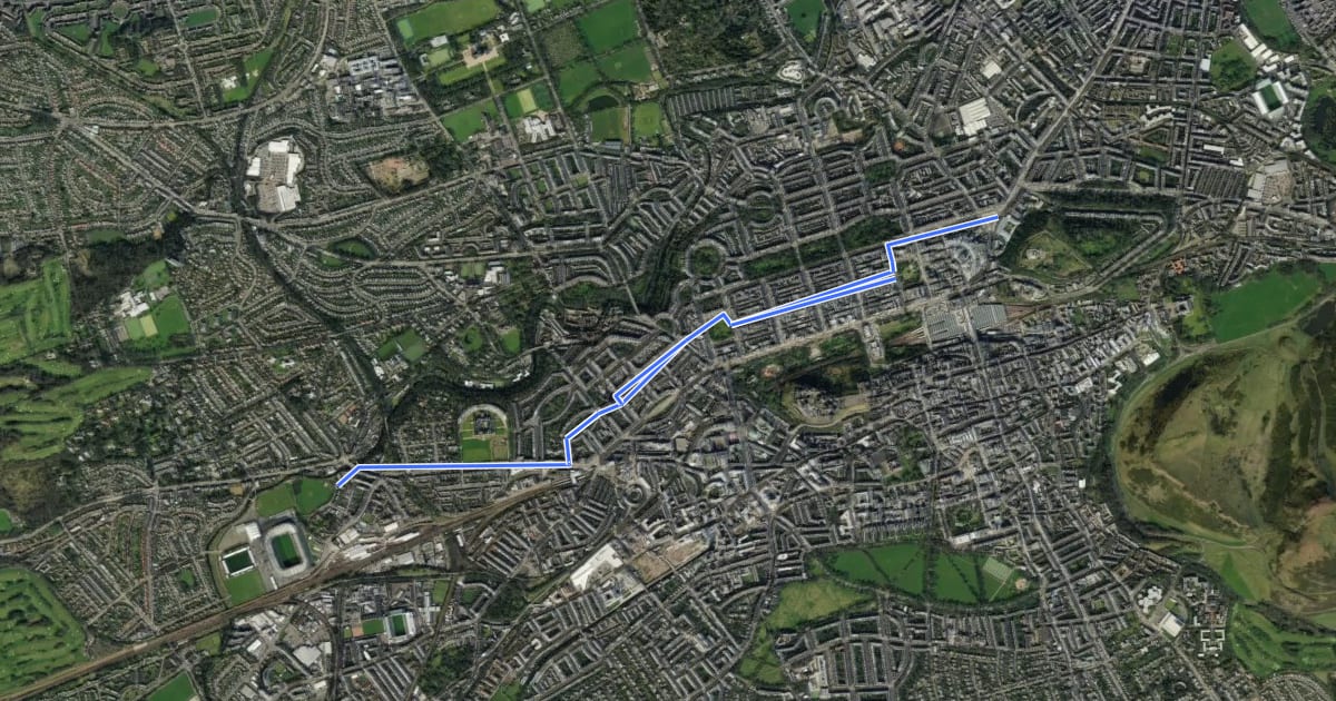Маршрут City Centre West to East Link на спутниковом снимке