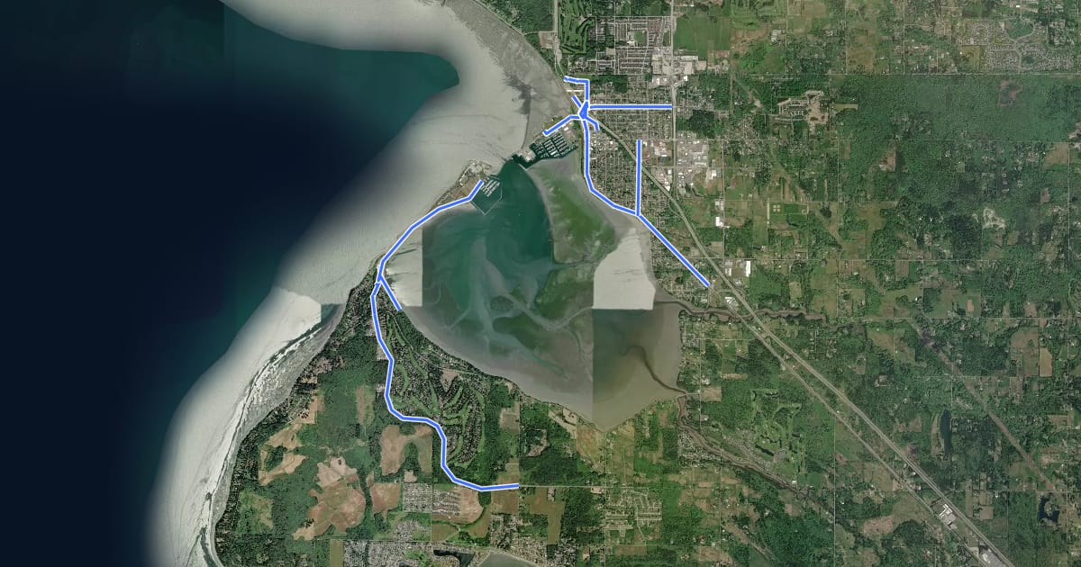 Маршрут City of Blaine Bike Route Network на спутниковом снимке