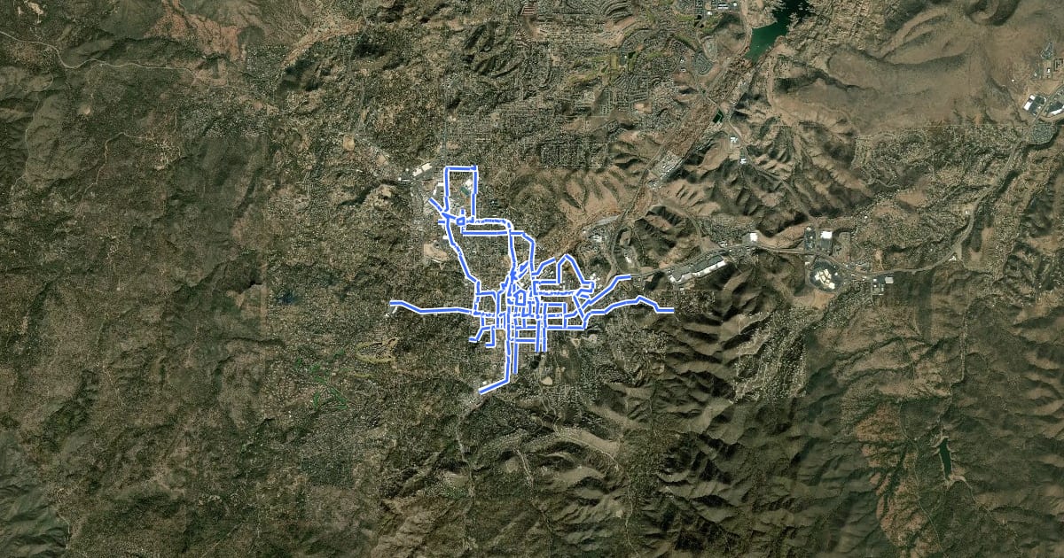 Маршрут City of Prescott Bicycle Route 1 {CoPBr1} на спутниковом снимке