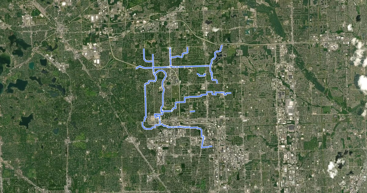 Маршрут City of Troy Signed Bike Route на спутниковом снимке