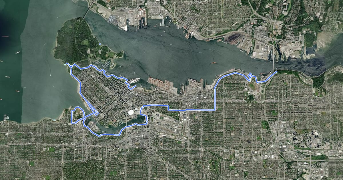 Маршрут City of Vancouver Trail (Trans Canada Trail) на спутниковом снимке