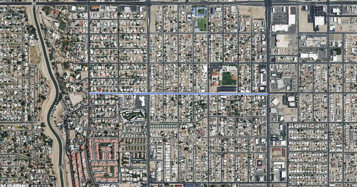 Маршрут City of Yuma Bike Lanes на спутниковом снимке