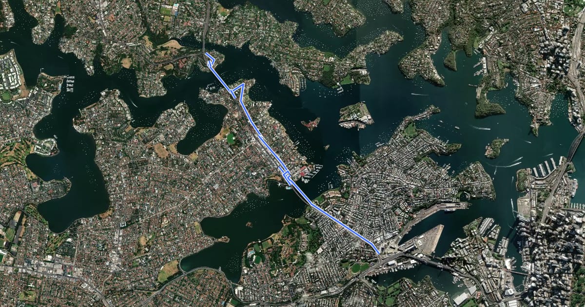 Маршрут City to Gladesville на спутниковом снимке