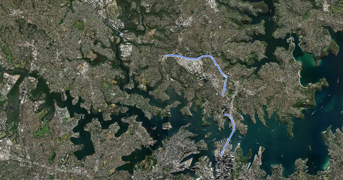 Маршрут City to North Cycle Route на спутниковом снимке
