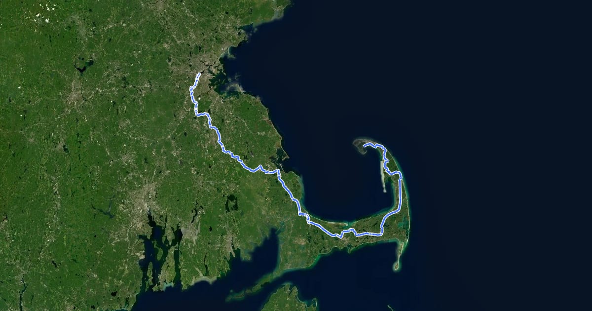 Маршрут Claire Saltonstall Bikeway на спутниковом снимке