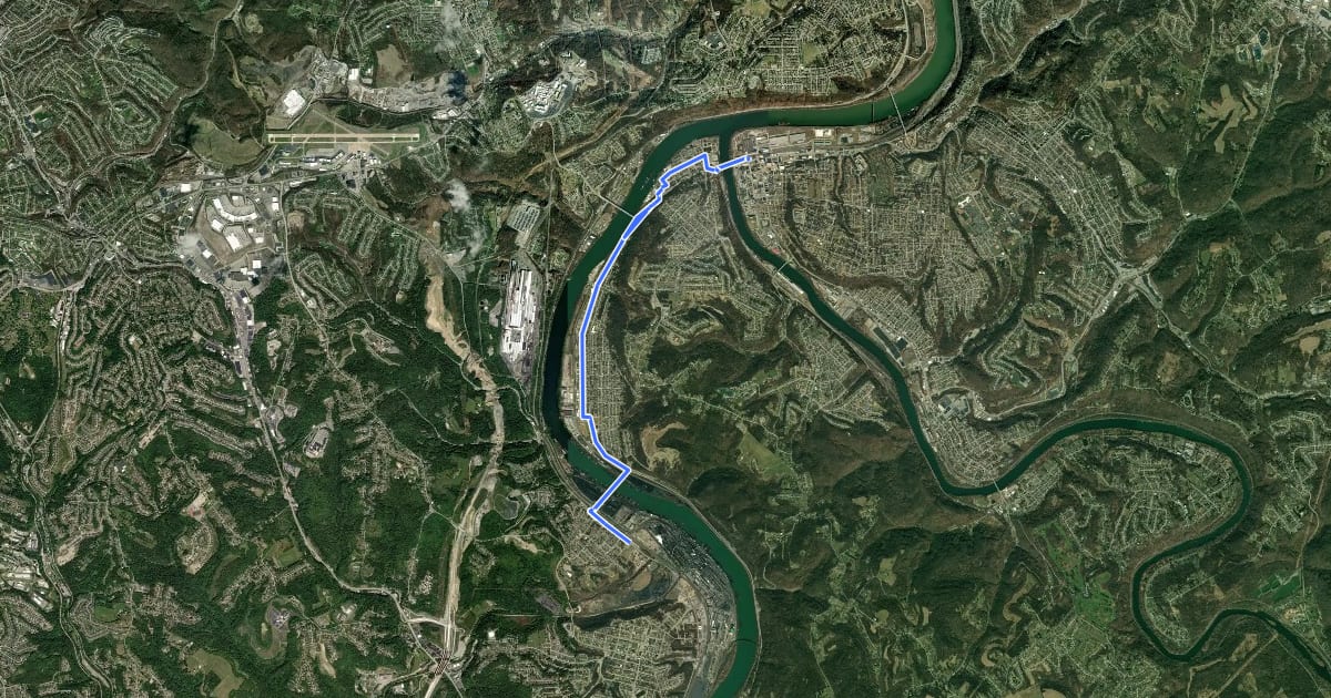 Маршрут Clairton Connector на спутниковом снимке