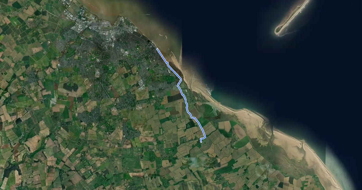 Маршрут Cleethorpes to Tetney Lock на спутниковом снимке