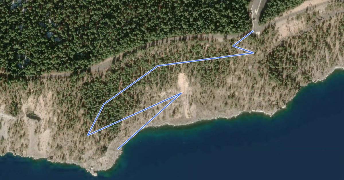 Маршрут Cleetwood Cove Trail на спутниковом снимке