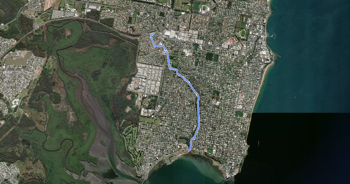 Маршрут Clontarf to Kippa-Ring Cycleway на спутниковом снимке