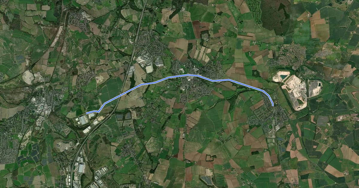 Маршрут Clowne Branch Line Greenway на спутниковом снимке