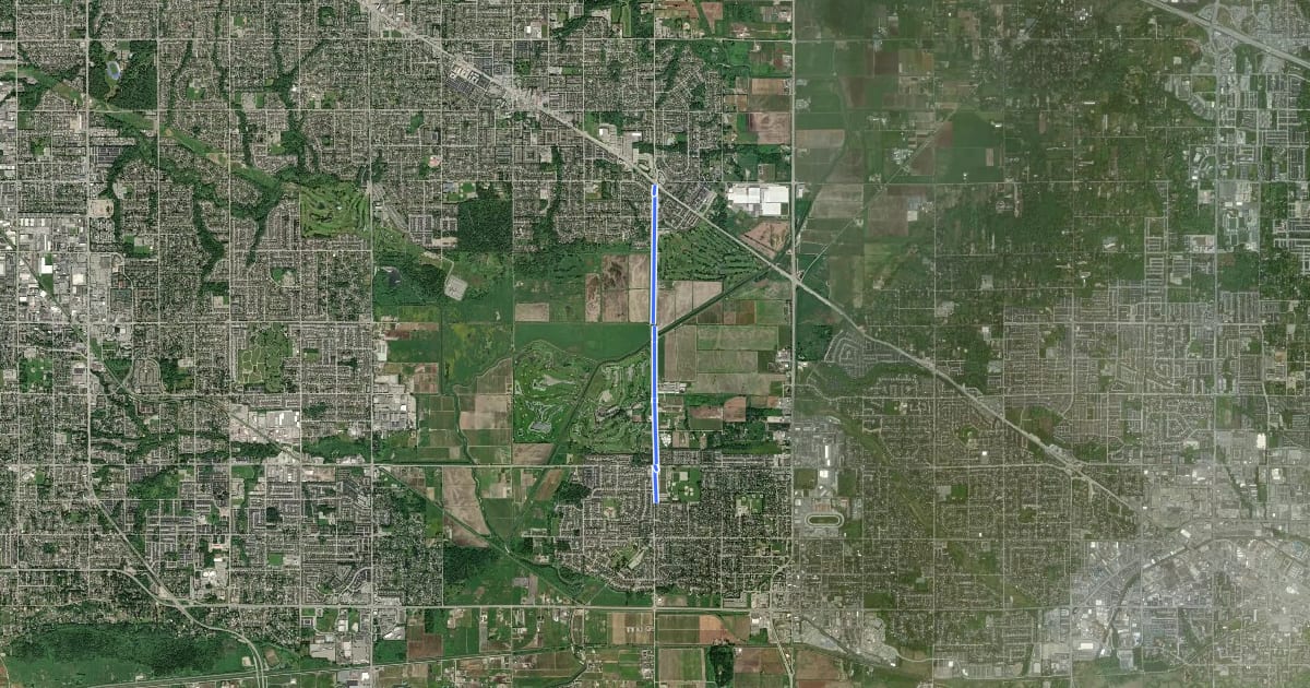 Маршрут Coast Meridian Greenway на спутниковом снимке