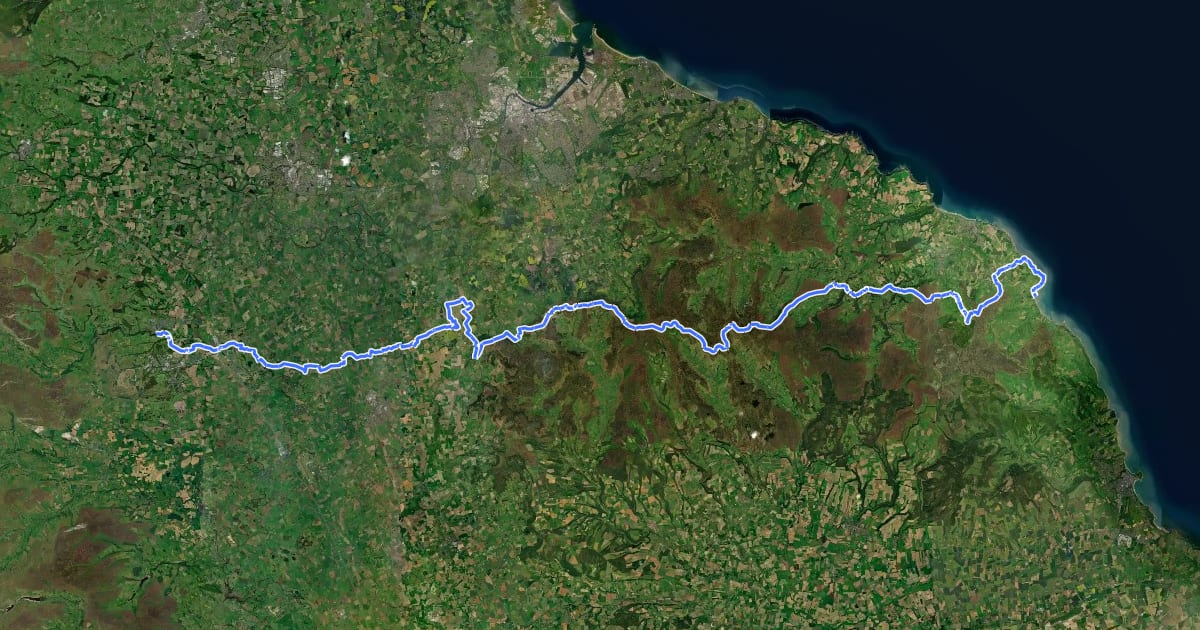 Маршрут Coast to Coast Walk (Richmond to Robin Hood’s Bay) на спутниковом снимке