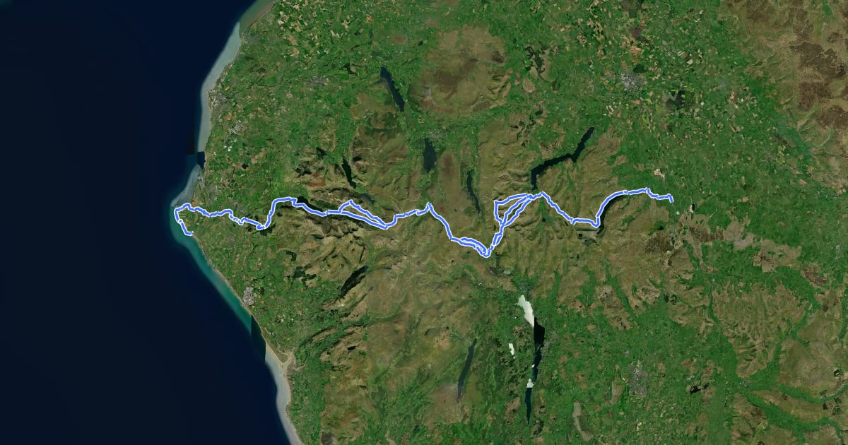 Маршрут Coast to Coast Walk (St Bees to Shap) на спутниковом снимке