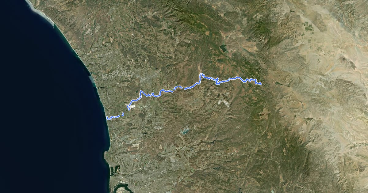 Маршрут Coast to Crest Trail на спутниковом снимке
