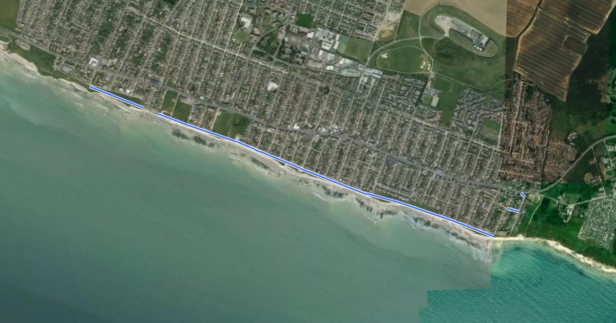 Маршрут Coastal Path (ESCC Cycle Route 201) на спутниковом снимке