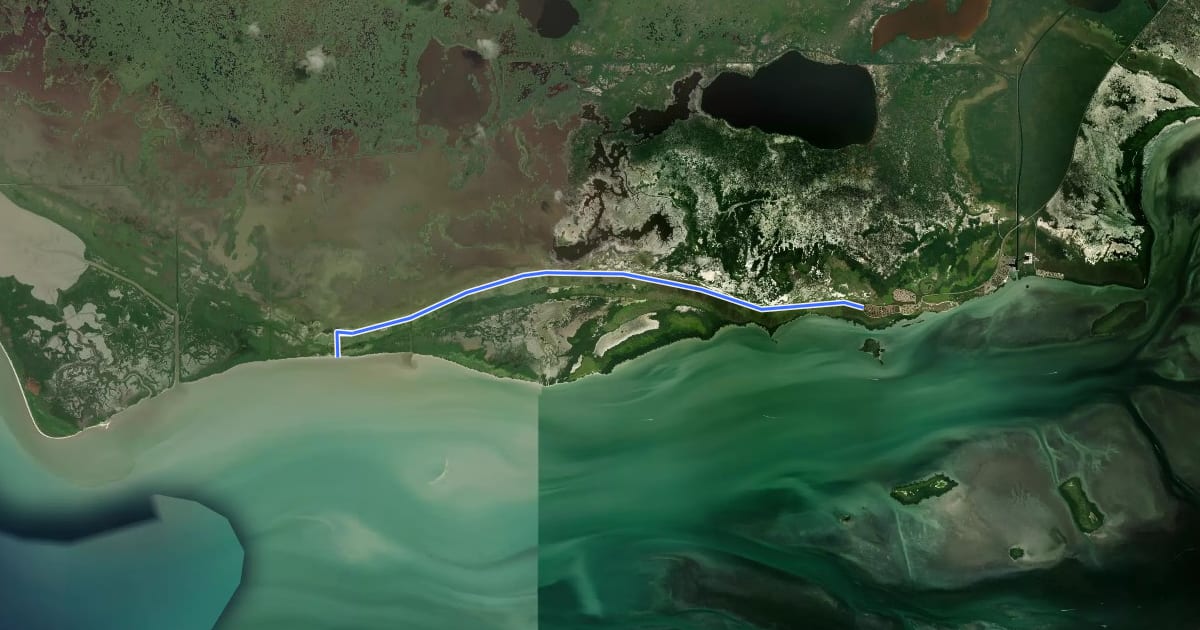 Маршрут Coastal Prairie Trail на спутниковом снимке