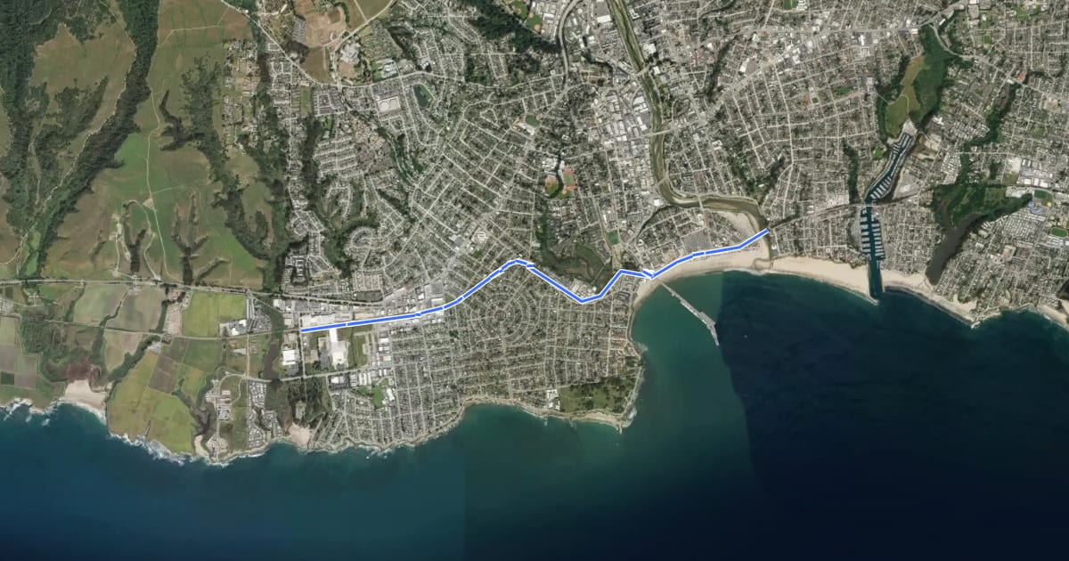 Маршрут Coastal Rail Trail на спутниковом снимке