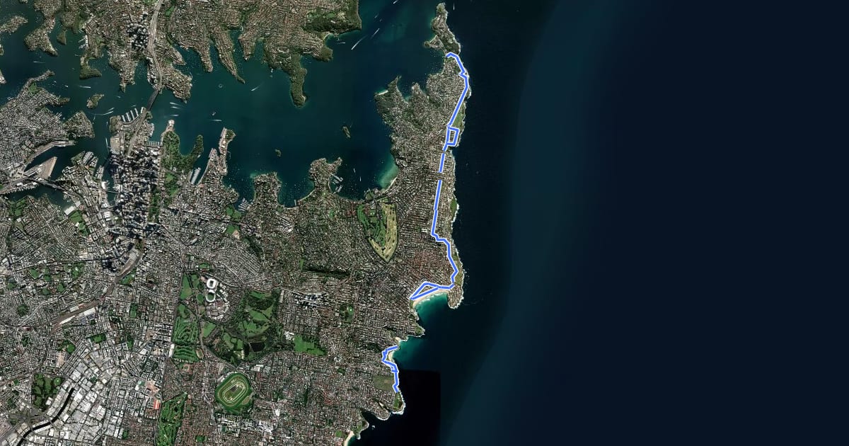 Маршрут Coastline Cycle Route - South Head to Botany Bay на спутниковом снимке