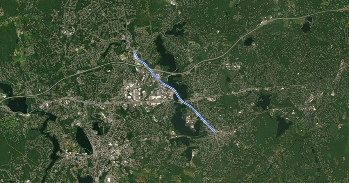 Маршрут Cochituate Rail Trail на спутниковом снимке
