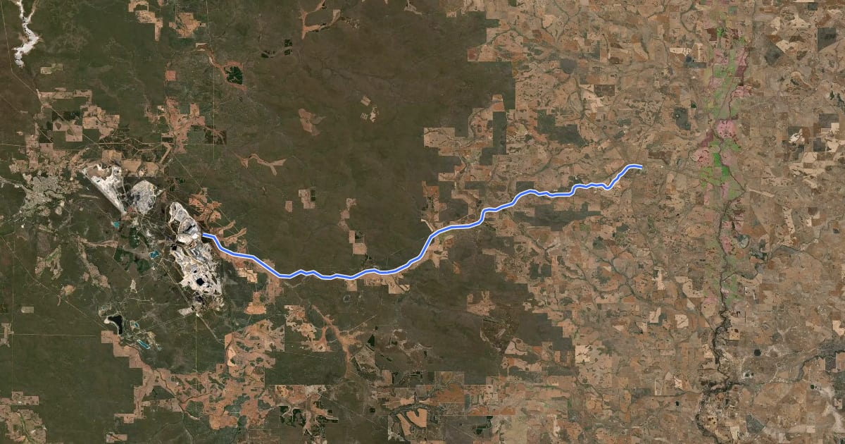 Маршрут Collie-Darkan Rail Trail на спутниковом снимке