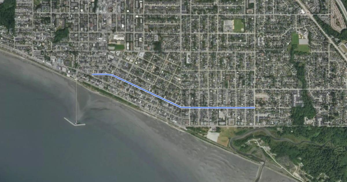 Маршрут Columbia Avenue на спутниковом снимке