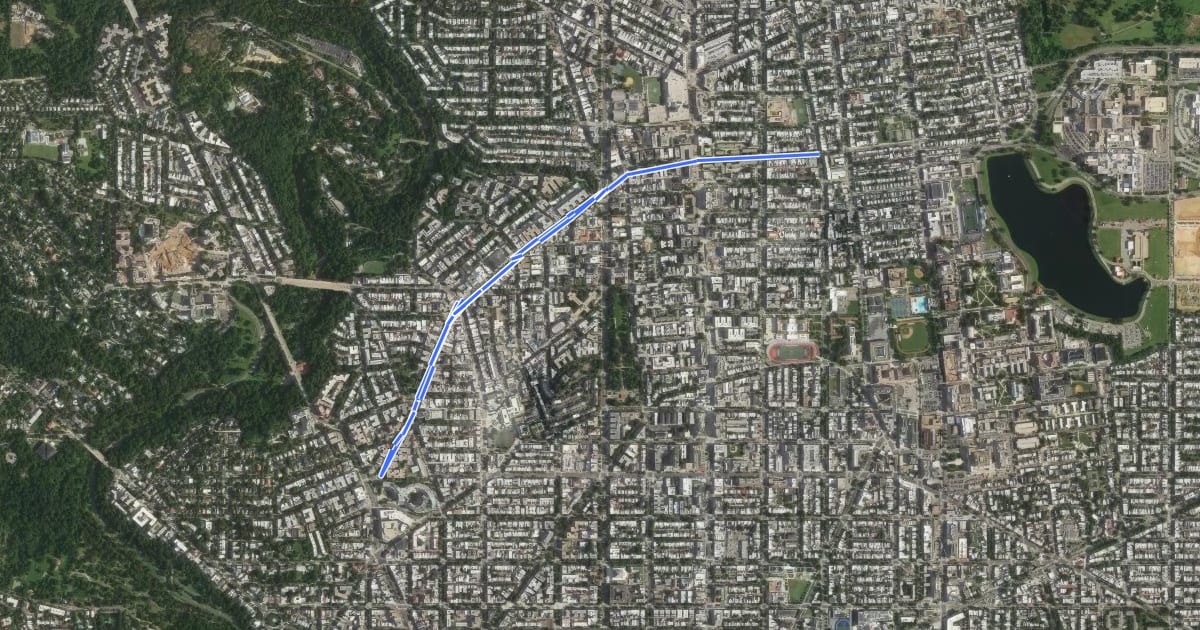 Маршрут Columbia Road Northwest на спутниковом снимке