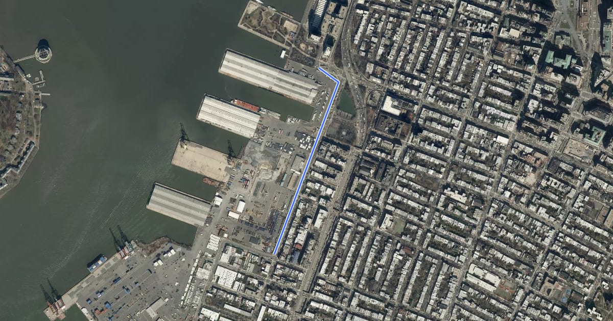 Маршрут Columbia Street Greenway на спутниковом снимке