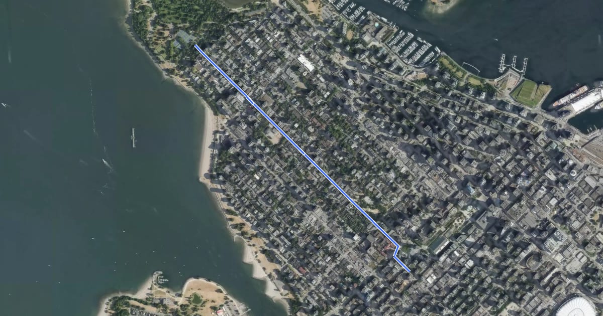 Маршрут Comox-Helmcken Greenway на спутниковом снимке