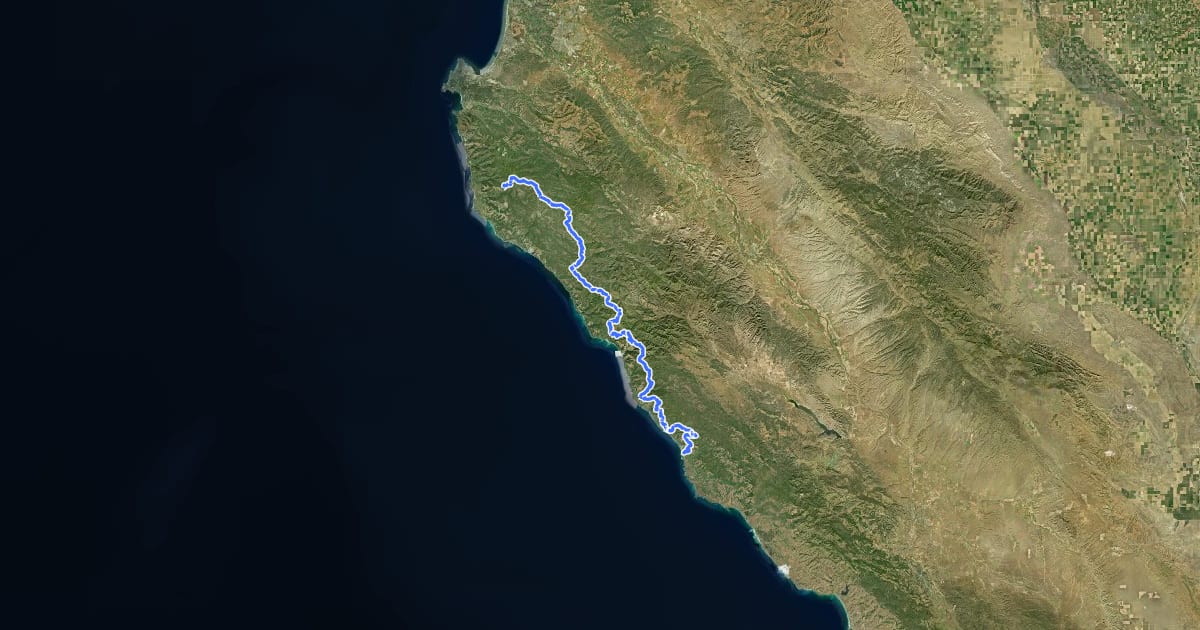 Маршрут Condor Trail Monterey Section на спутниковом снимке