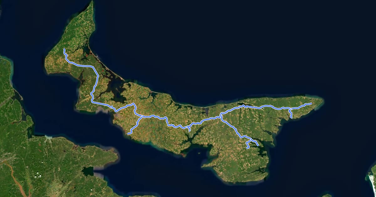 Маршрут Confederation Trail (all spurs) на спутниковом снимке