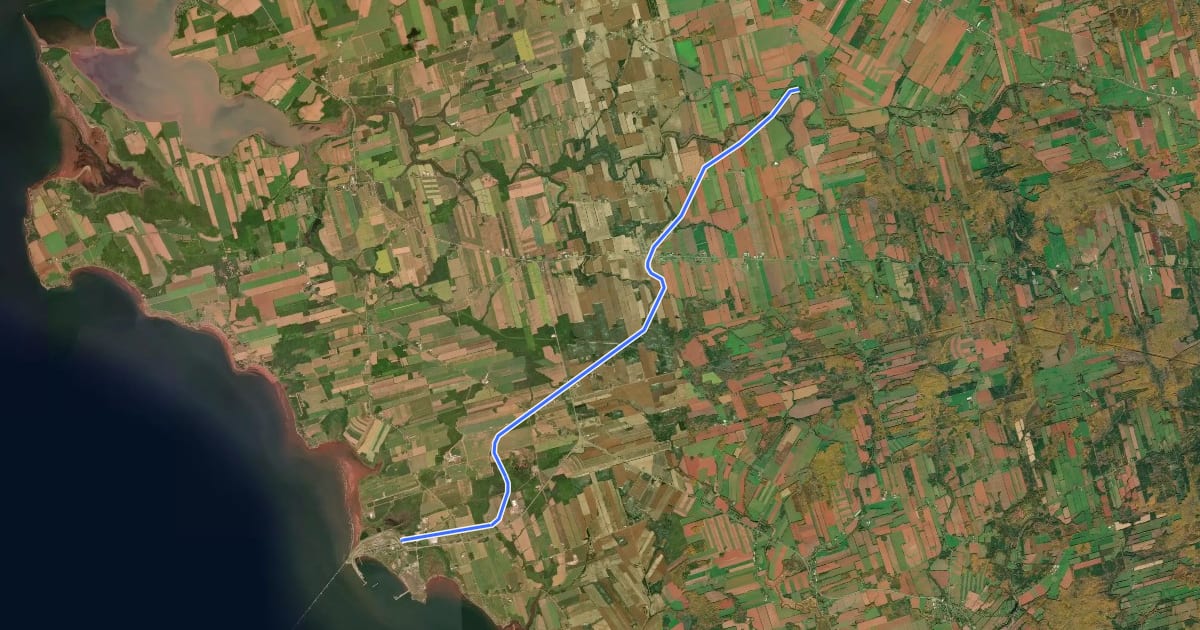 Маршрут Confederation Trail - Emerald to Borden на спутниковом снимке
