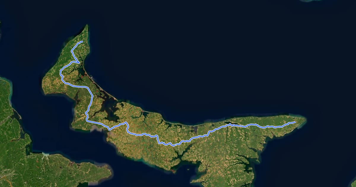Маршрут Confederation Trail - Main Trail на спутниковом снимке