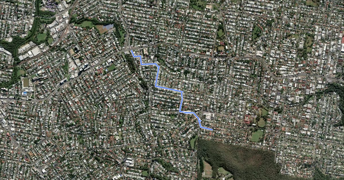 Маршрут Coorparoo Whites Hill cycle route на спутниковом снимке
