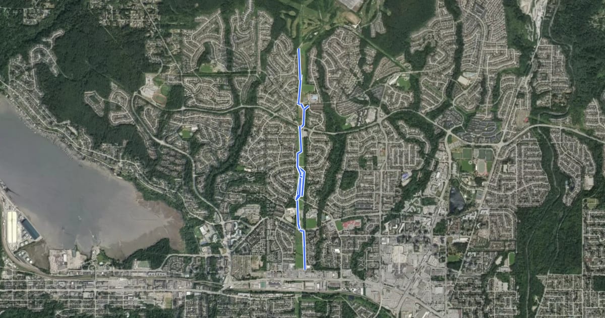 Маршрут Coquitlam Crunch Trail на спутниковом снимке