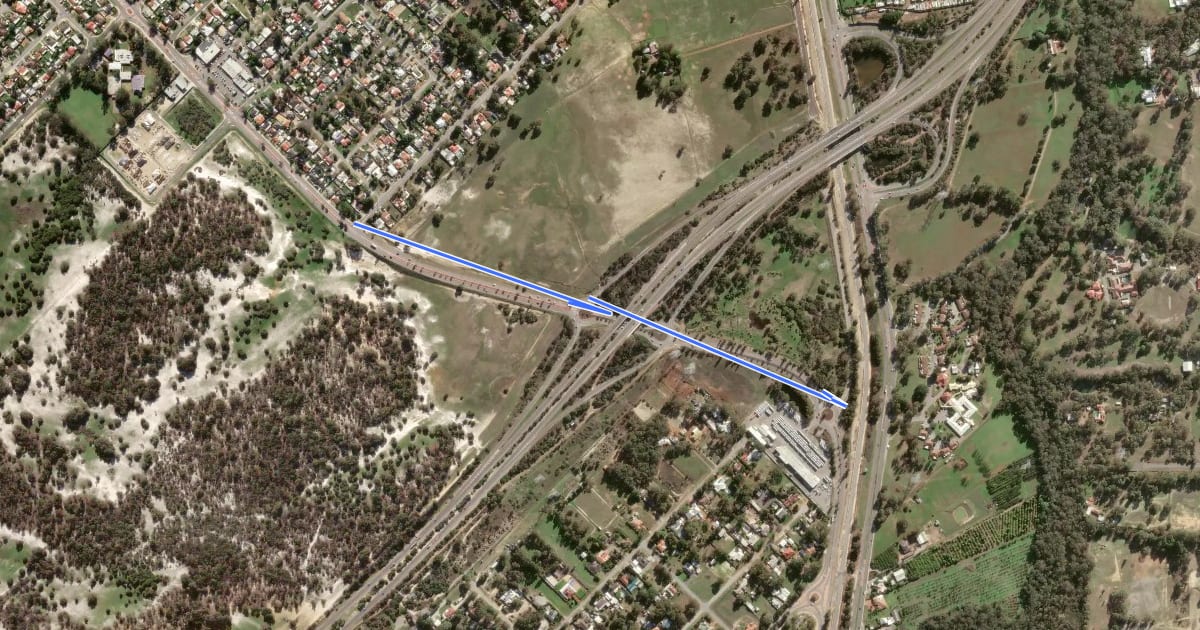 Маршрут Corfield Street Shared Path на спутниковом снимке