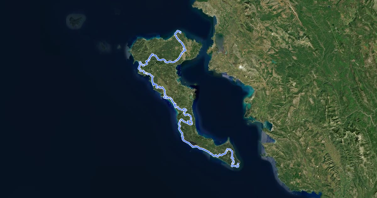 Маршрут Corfu Trail на спутниковом снимке
