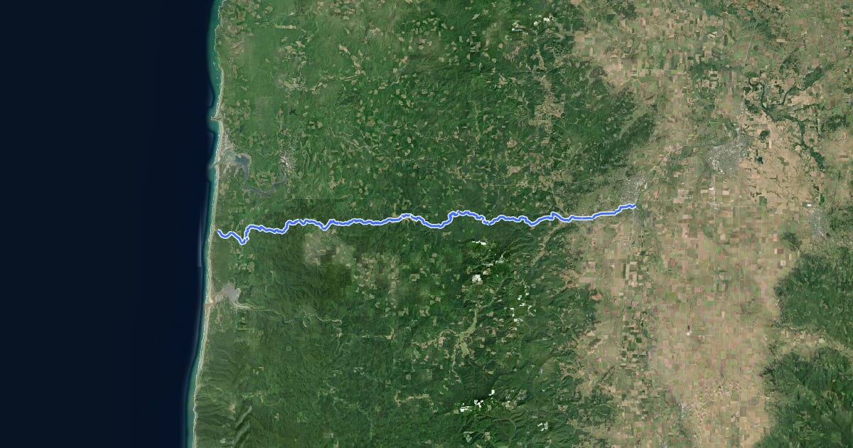 Маршрут Corvallis to the Sea Bicycle Route to the Coast на спутниковом снимке