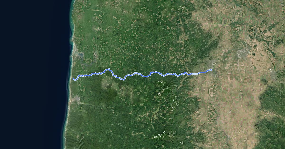 Маршрут Corvallis-to-the-Sea Trail на спутниковом снимке